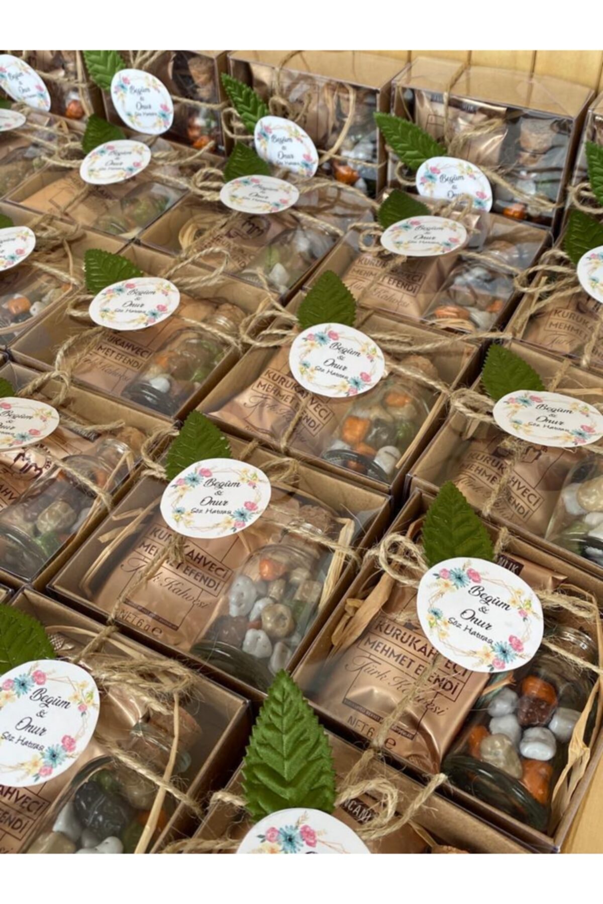 30 Adet Asetatlı Kraft Kutuda Çakıl Taşı Çikolata Kahve Nikah Nişan Söz