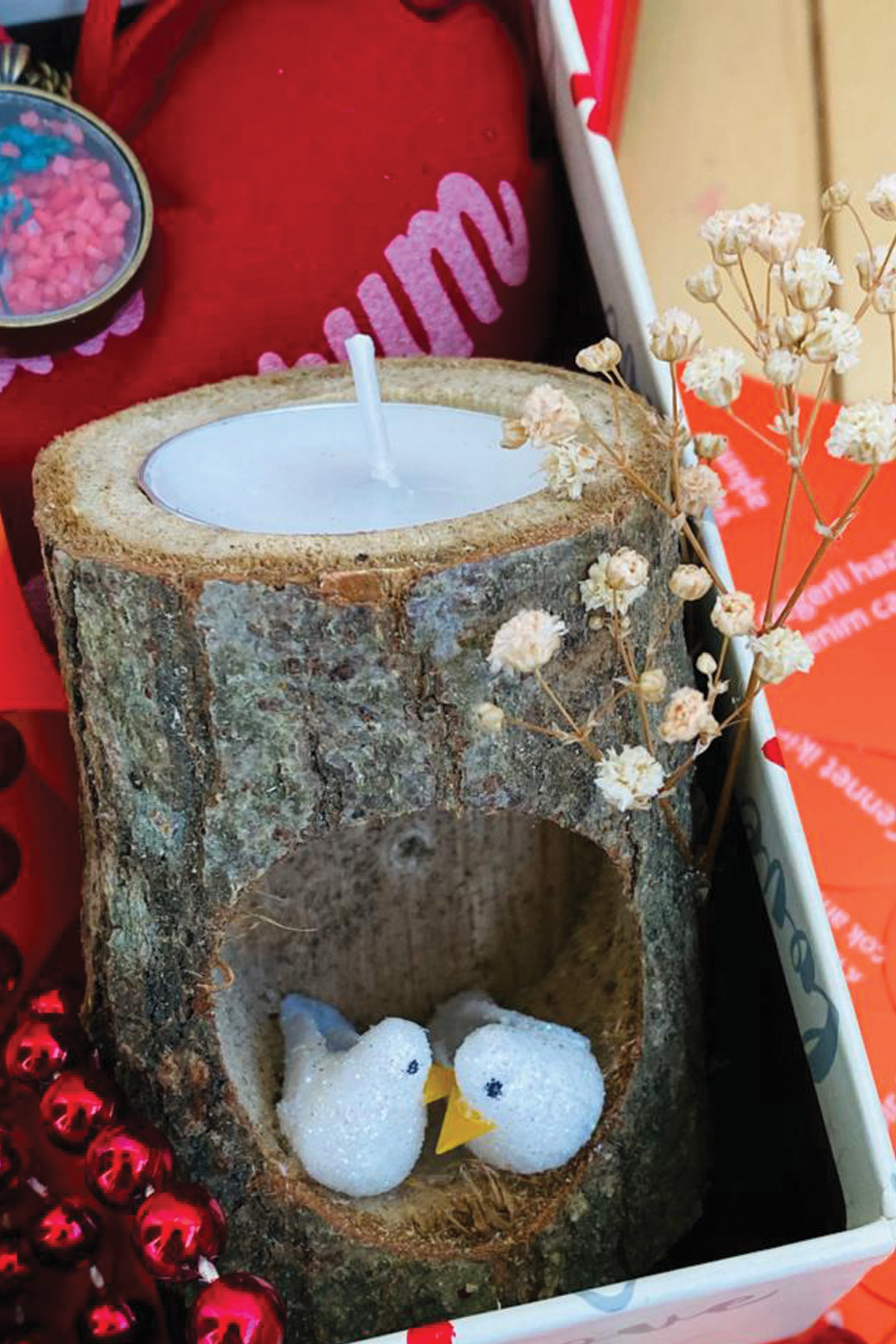 Aşk Sözleri Kütük Mumluk Çakıl Taşı Çikolata Kolyeli Sevgiliye Hediye