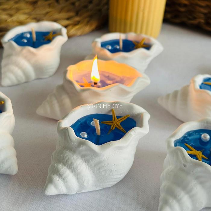  İstiridye Deniz Kabuğu İçinde Jel Mum Düğün Hediyelikleri