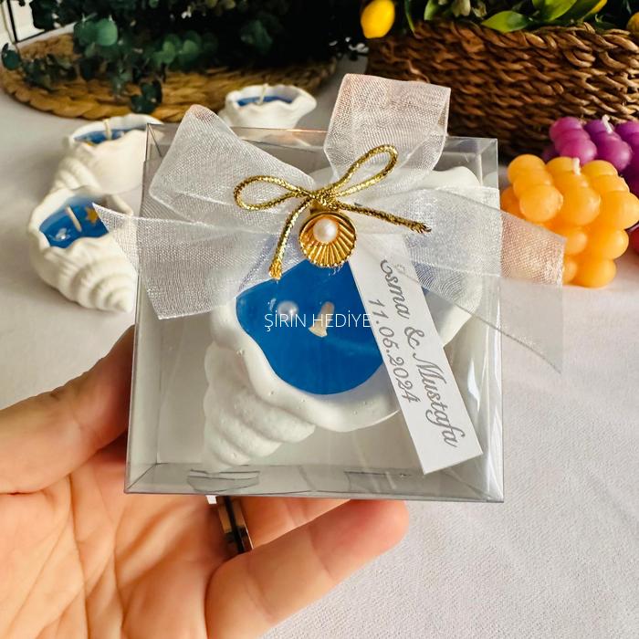  İstiridye Deniz Kabuğu İçinde Jel Mum Düğün Hediyelikleri