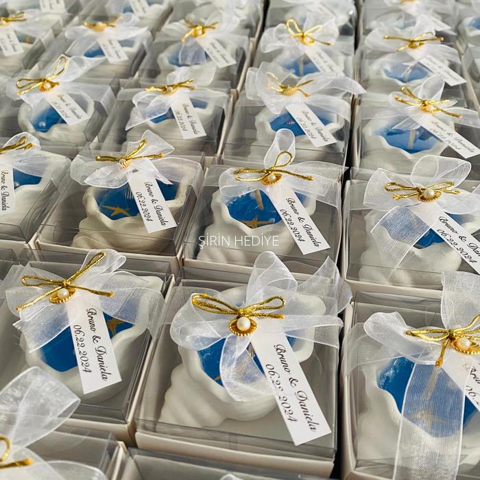  İstiridye Deniz Kabuğu İçinde Jel Mum Düğün Hediyelikleri