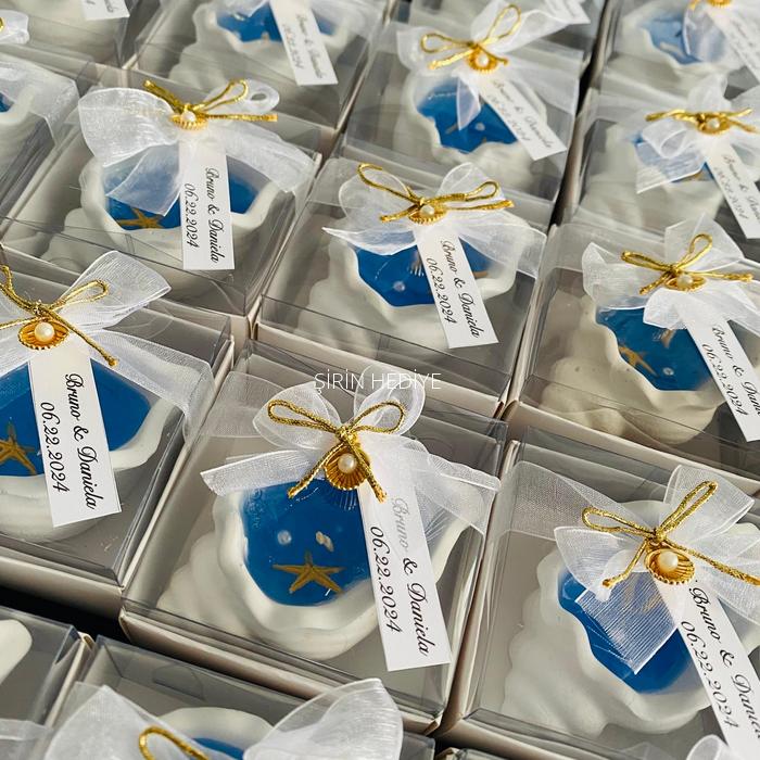  İstiridye Deniz Kabuğu İçinde Jel Mum Düğün Hediyelikleri