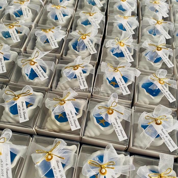  İstiridye Deniz Kabuğu İçinde Jel Mum Düğün Hediyelikleri