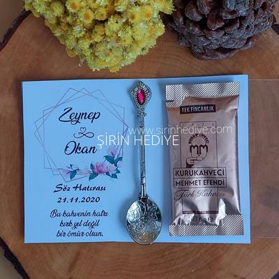Nikah Nişan Söz Taşlı Metal Kaşık Kahve Hediyelikleri
