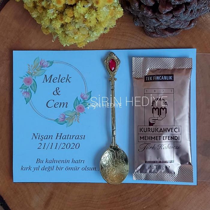 Nikah Nişan Söz Taşlı Metal Kaşık Kahve Hediyelikleri
