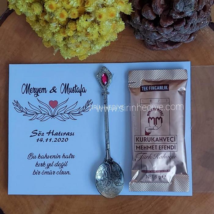 Nikah Nişan Söz Taşlı Metal Kaşık Kahve Hediyelikleri