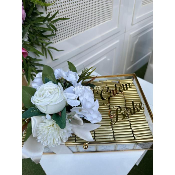100 adet Söz Nişan Çikolatası Cam Kutulu yapay Çiçekli 