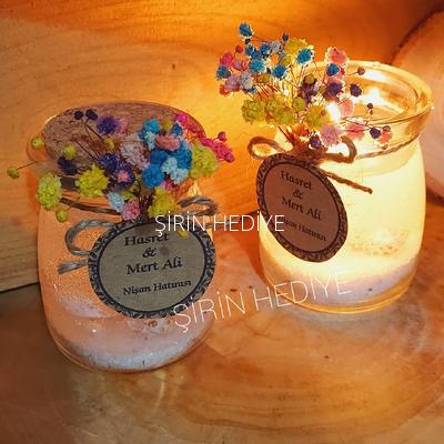 100cc Rengarenk Çiçekli Nikah Nişan Söz Bebek Doğum Jel Mum Hediyelik