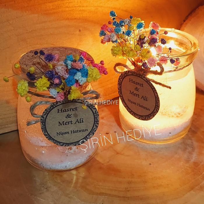 100cc Rengarenk Çiçekli Nikah Nişan Söz Bebek Doğum Jel Mum Hediyelik