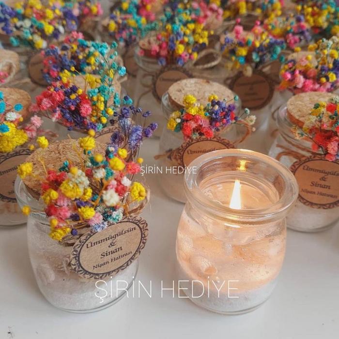 100cc Rengarenk Çiçekli Nikah Nişan Söz Jel Mum Hediyelik