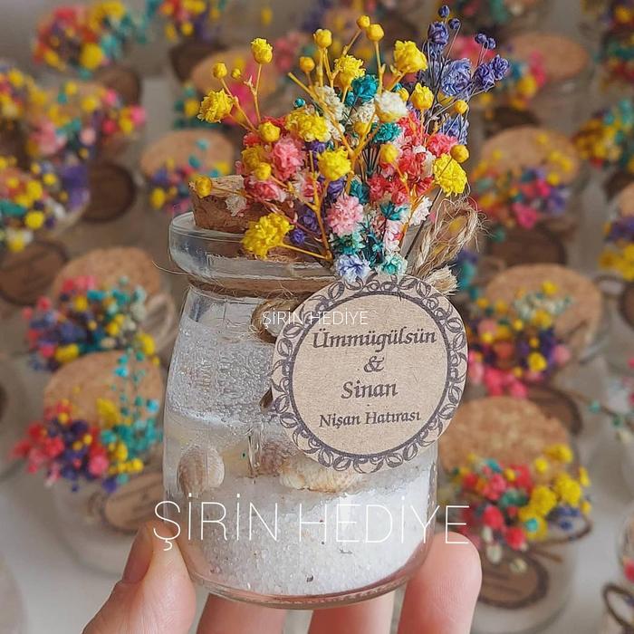 100cc Rengarenk Çiçekli Nikah Nişan Söz Jel Mum Hediyelik