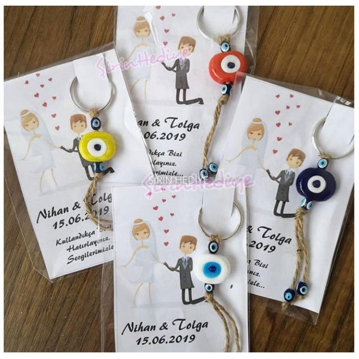 NAZAR CAM BONCUKLU ANAHTARLIK NİKAH NİŞAN HEDİYELİKLERİ