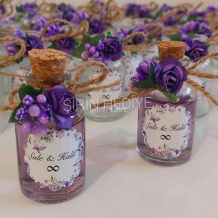 25cc Şişede Mor Çiçekli Kolonya Hediyelikleri