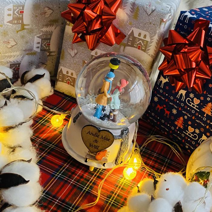 Ahşap Kalp Üzerine Baskı Sevgiliye Özel Büyük Boy Kar Küresi