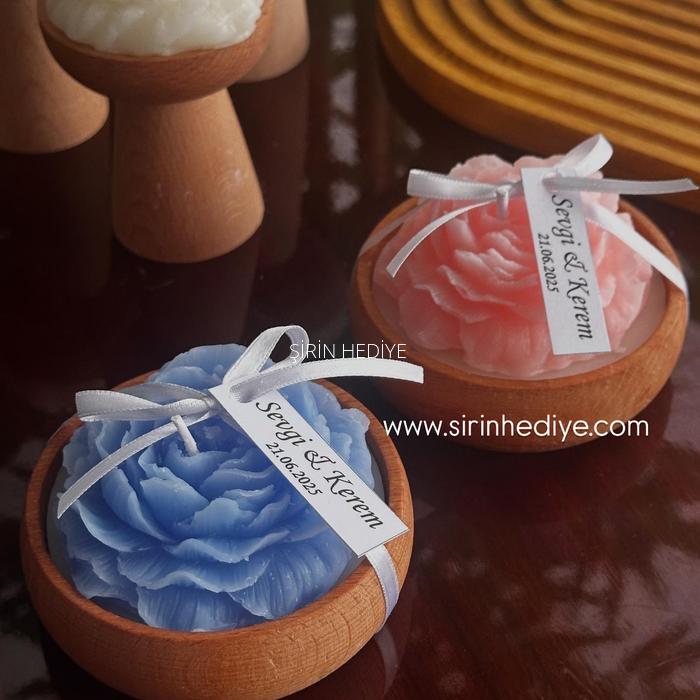 Ahşap Kase İçinde Gül Mum Hediyelikleri