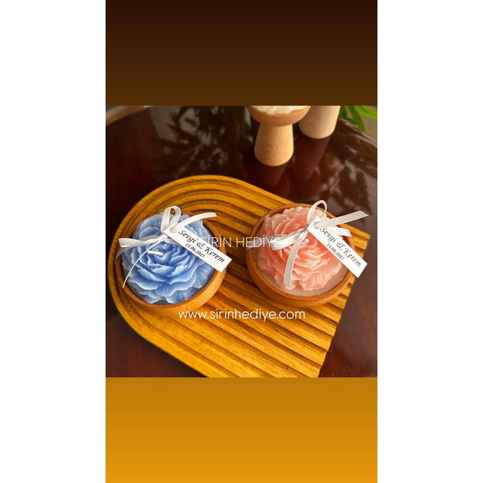 Ahşap Kase İçinde Gül Mum Hediyelikleri