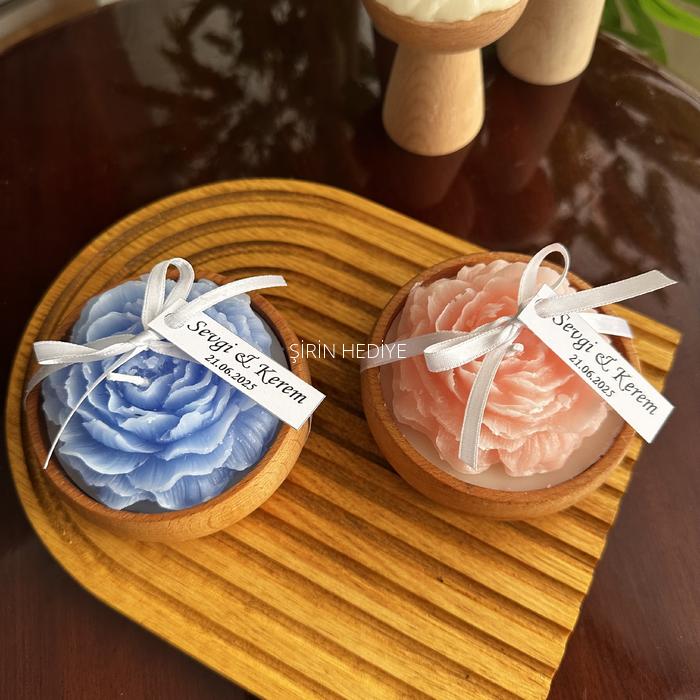 Ahşap Kase İçinde Gül Mum Hediyelikleri