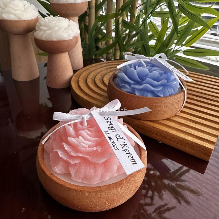 Ahşap Kase İçinde Gül Mum Hediyelikleri