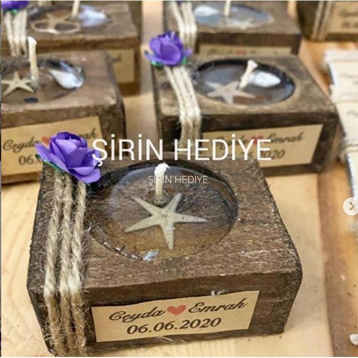 Ahşap Kütükte Söz Nişan Jel Mum Sunum Hediyelikleri 