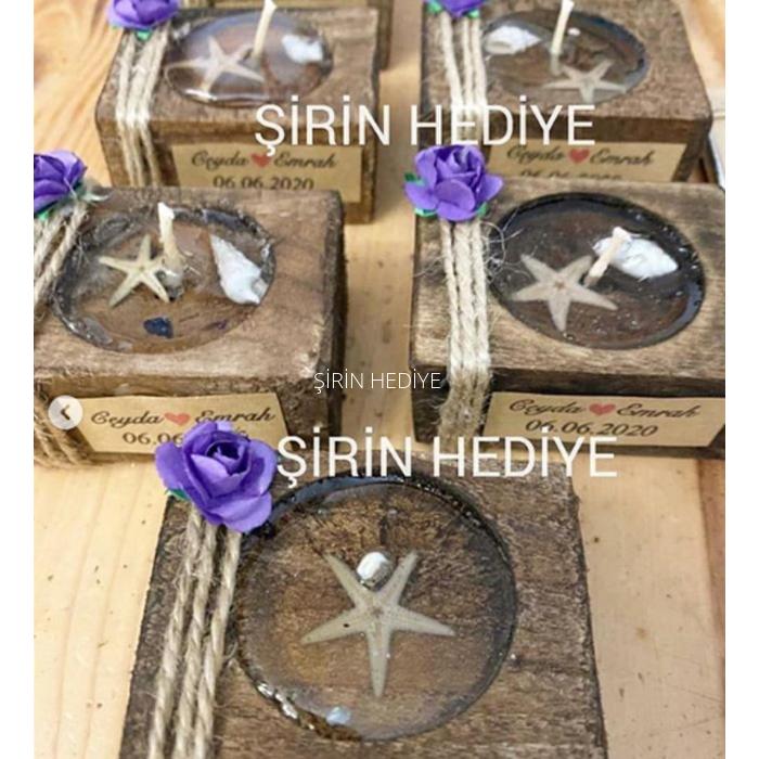 Ahşap Kütükte Söz Nişan Jel Mum Sunum Hediyelikleri 