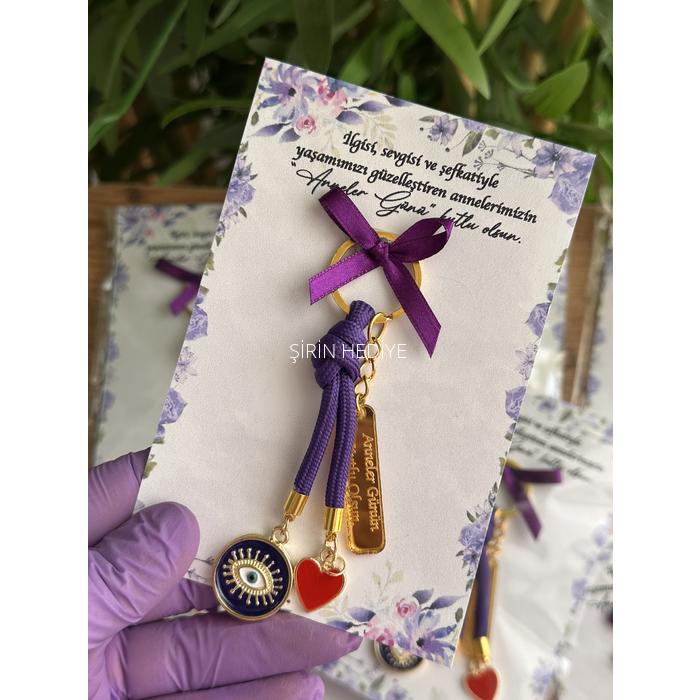 Anneler Günü Özel Mor İp Renk Charm Anahtarlık