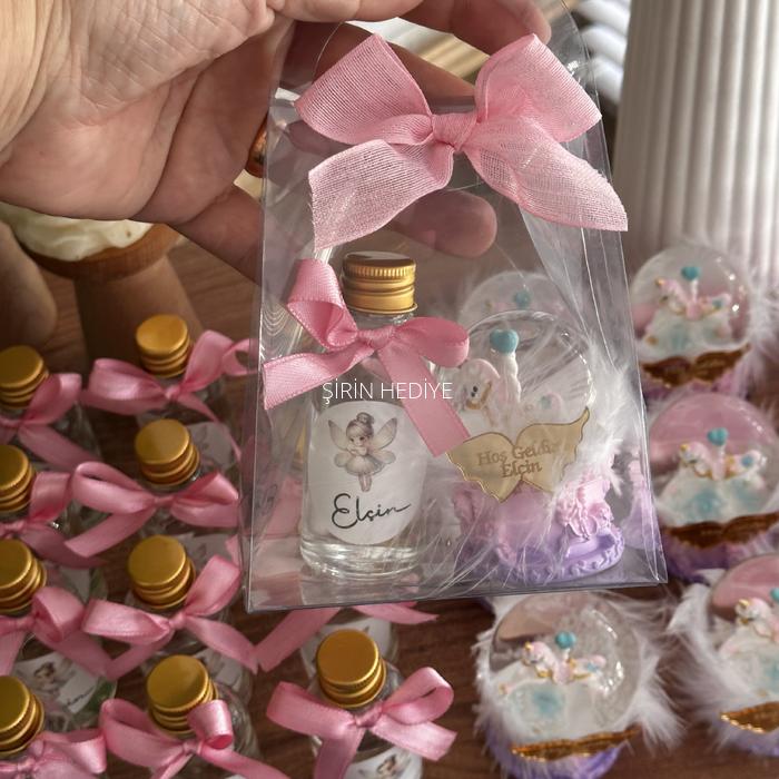 Asetat Çanta Kutu İçinde Kolonya ve Unicorn Kar Küresi Hediyelik 