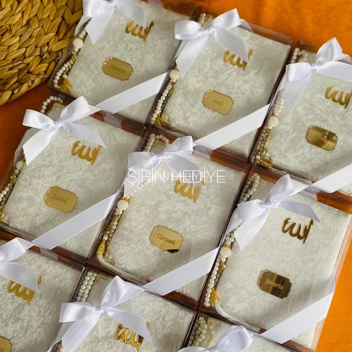 Asetat Kutuda Kişiye Özel Kadife Yasin Kitabı Tesbih Seti Hediyelikleri