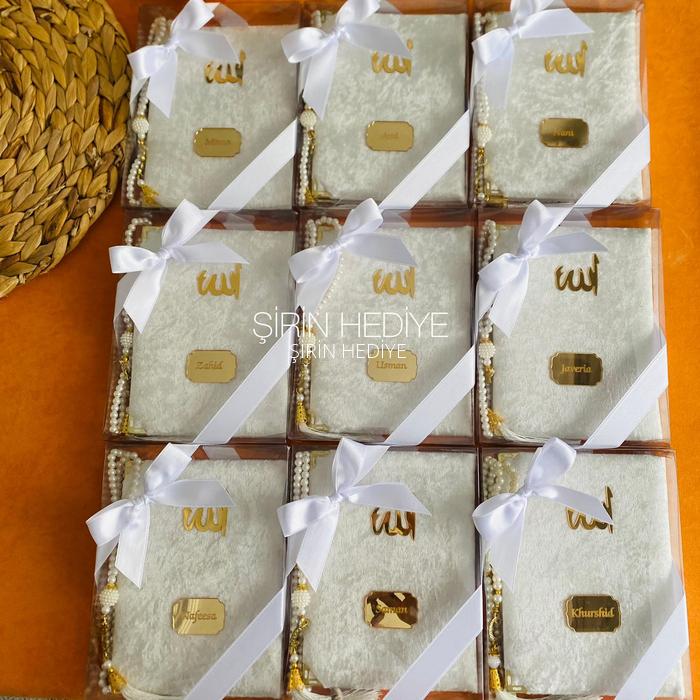 Asetat Kutuda Kişiye Özel Kadife Yasin Kitabı Tesbih Seti Hediyelikleri