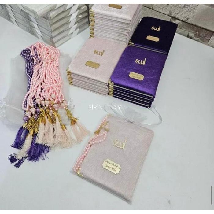 Asetat Kutuda Kişiye Özel Kadife Yasin Kitabı Tesbih Seti Hediyelikleri