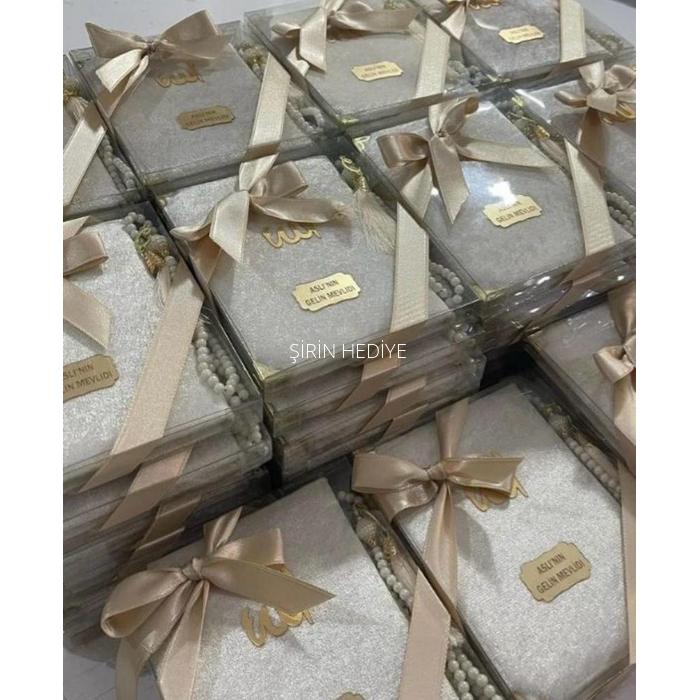 Asetat Kutuda Kişiye Özel Kadife Yasin Kitabı Tesbih Seti Hediyelikleri