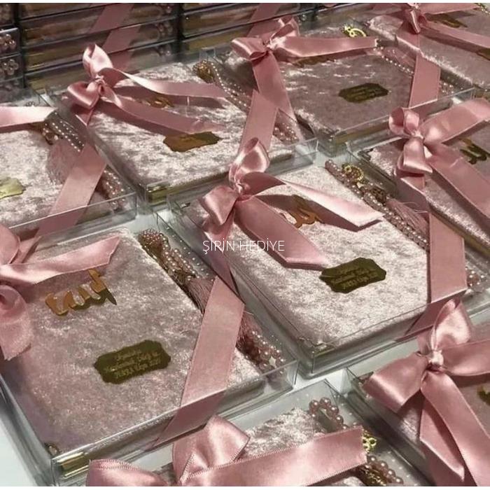 Asetat Kutuda Kişiye Özel Kadife Yasin Kitabı Tesbih Seti Hediyelikleri