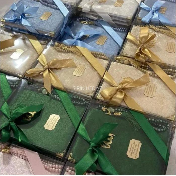 Asetat Kutuda Kişiye Özel Kadife Yasin Kitabı Tesbih Seti Hediyelikleri