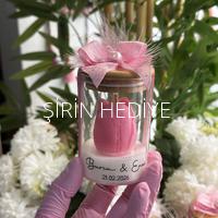 Bambu Kapaklı Cam Kavanoz İçinde Lale Mum Hediyelik