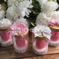 Bambu Kapaklı Cam Kavanoz İçinde Lale Mum Hediyelik