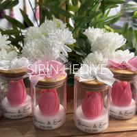 Bambu Kapaklı Cam Kavanoz İçinde Lale Mum Hediyelik