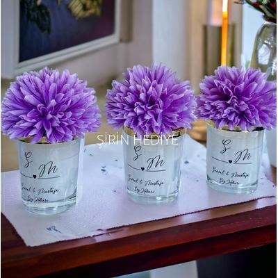 Bardak Mum Yıldız Çiçekli Hediyelik