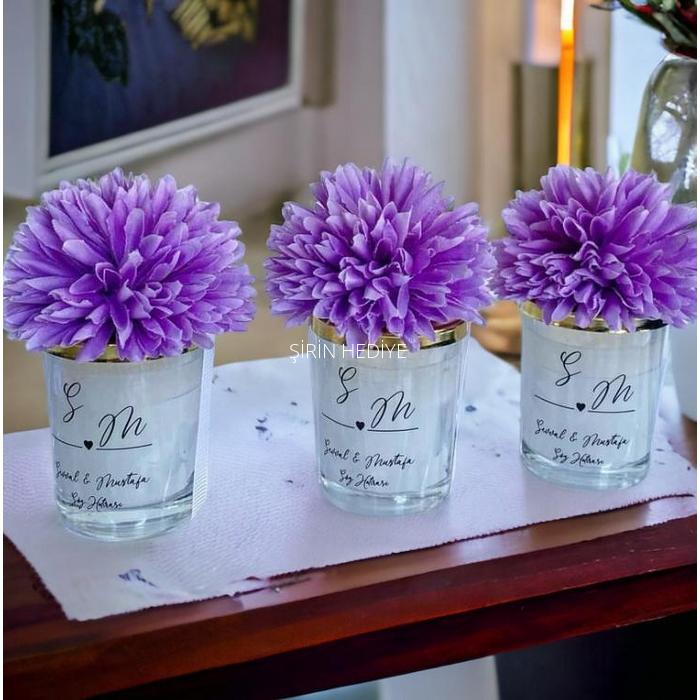 Bardak Mum Yıldız Çiçekli Hediyelik