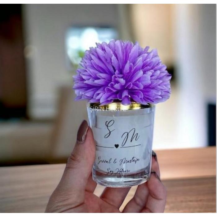 Bardak Mum Yıldız Çiçekli Hediyelik