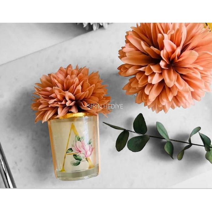 Bardak Mum Yıldız Çiçekli Hediyelik