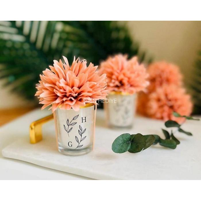 Bardak Mum Yıldız Çiçekli Hediyelik