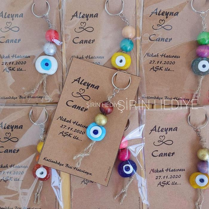 Cam Nazar Ve Ahşap Boncuklu Nikah Nişan Söz Hediyelikleri