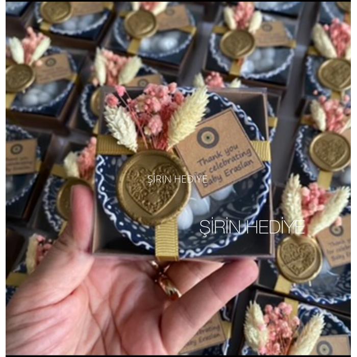 Çiçekli Mühürlü Seramik Nazar Kase Hediyelik