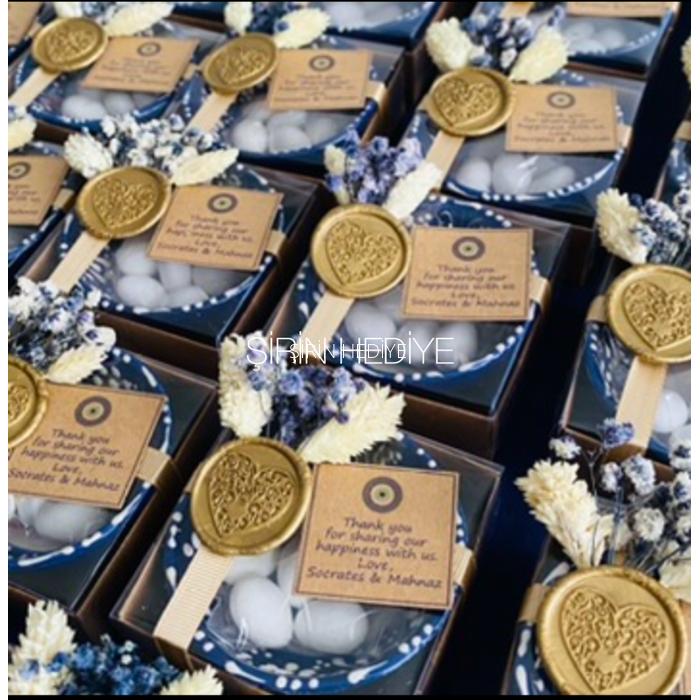 Çiçekli Mühürlü Seramik Nazar Kase Hediyelik