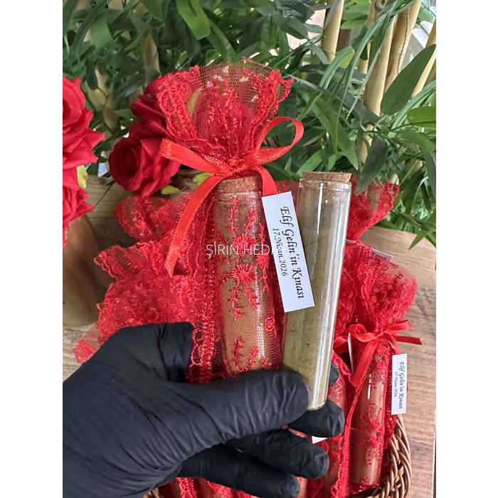 Dantel Kese İçinde Cam Tüp Şişede Kına Hediyelikleri