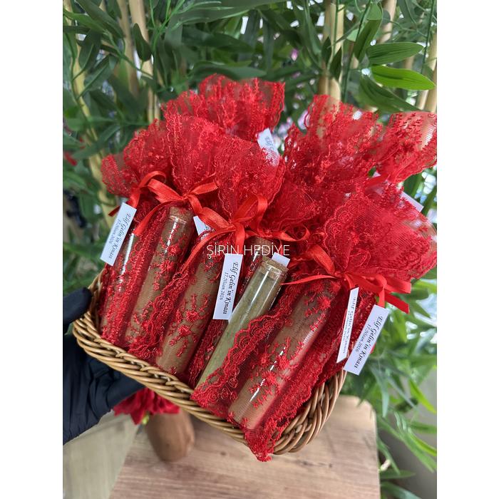 Dantel Kese İçinde Cam Tüp Şişede Kına Hediyelikleri