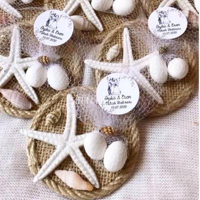 Deniz Yıldızlı Nikah Nişan Doğum Jüt ip Hediyelikleri