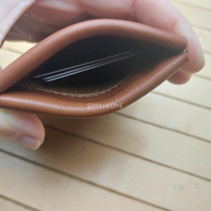 El İşçiliği Hakiki Deri Kahverengi Klipsli Kartlık Para Cüzdanı