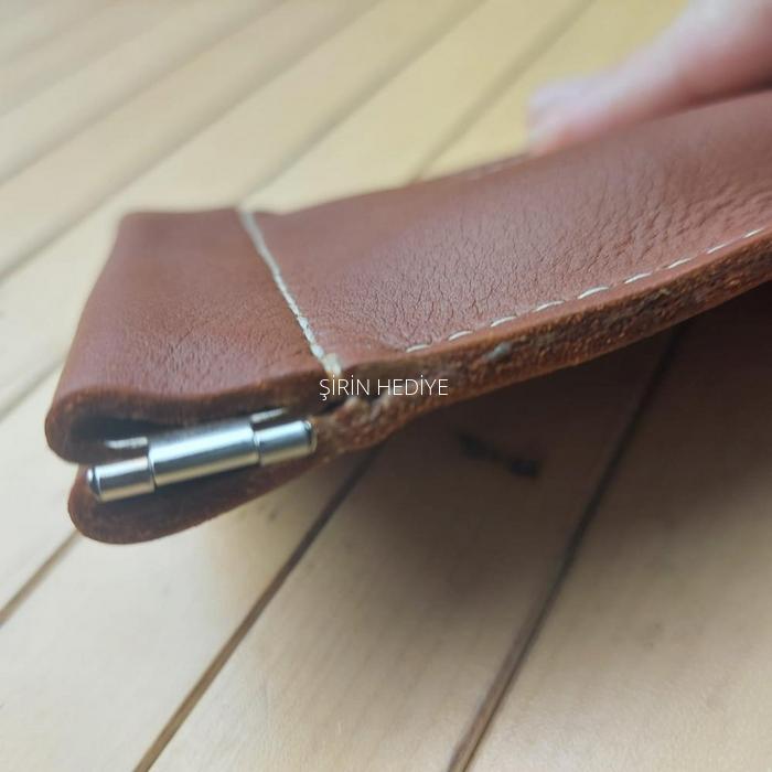 El İşçiliği Hakiki Deri Kahverengi Klipsli Kartlık Para Cüzdanı