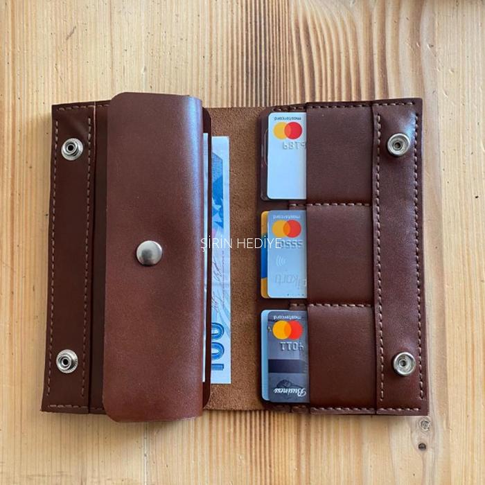 El İşçiliği Hakiki Deri Telefonluk Kartlık Çok Gözlü Unisex Cüzdan