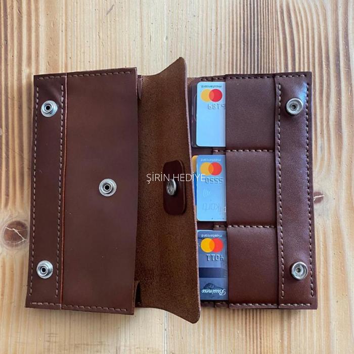 El İşçiliği Hakiki Deri Telefonluk Kartlık Çok Gözlü Unisex Cüzdan